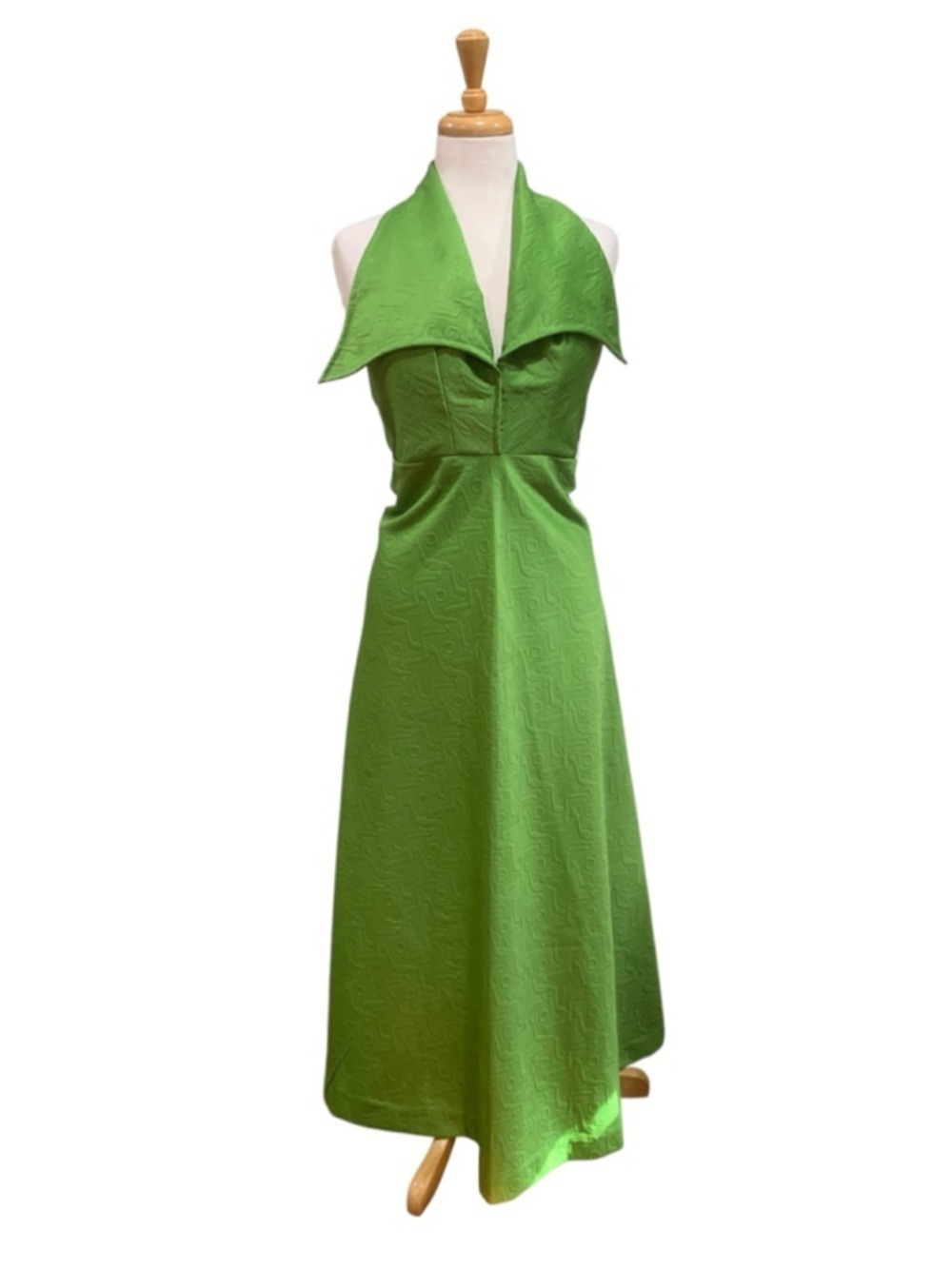 Vntg 70’s Women's handmade Green Halter Neck Midi Dress size s/xs